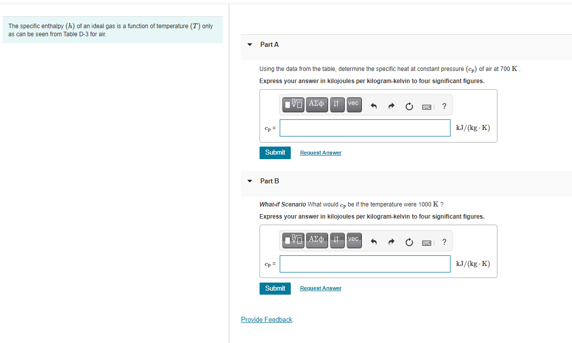 Solved The specific enthalpy (h) of an ideal gas is a | Chegg.com