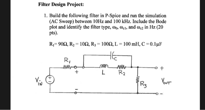 Solved Filter Design Project: 1. Build the following filter | Chegg.com