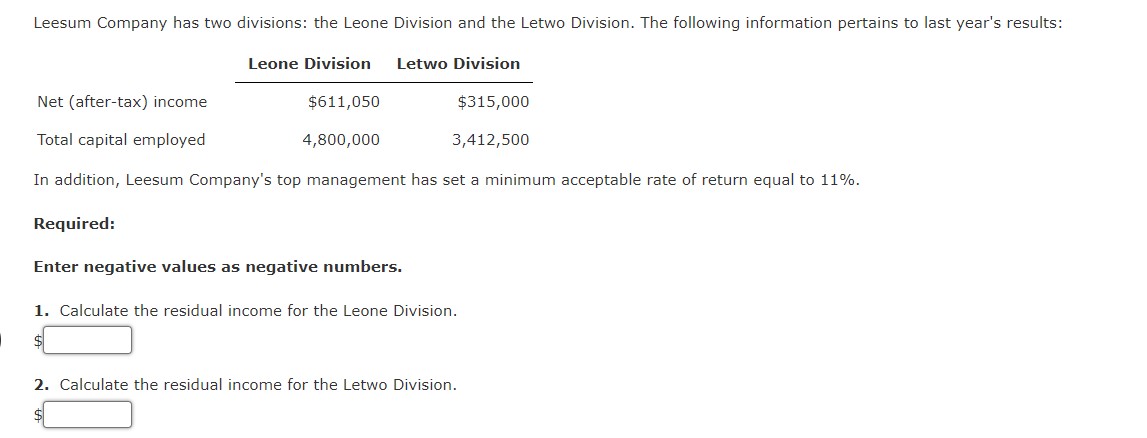 Solved Required: Enter negative values as negative numbers. | Chegg.com