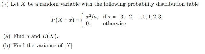 Solved (*) Let X be a random variable with the following | Chegg.com