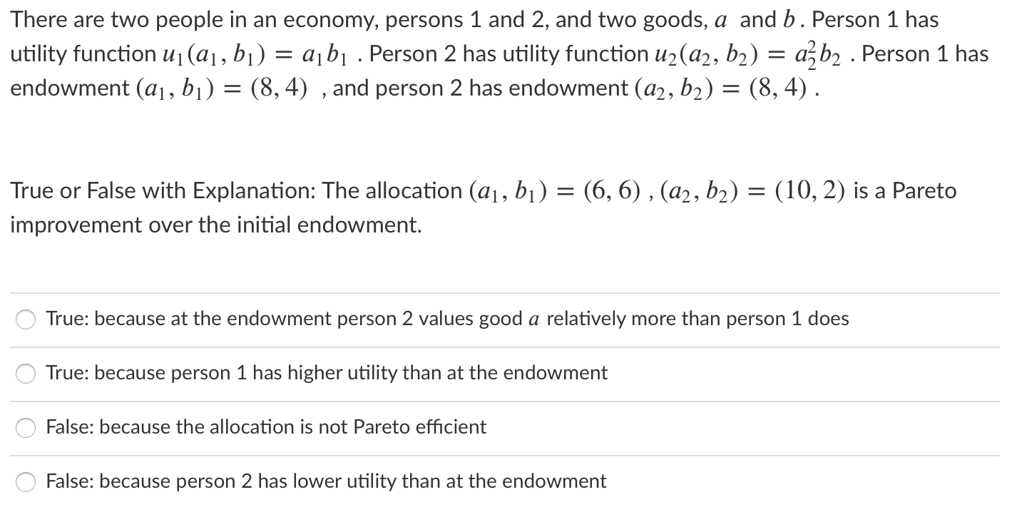 Solved There are two people in an economy, persons 1 and 2, | Chegg.com