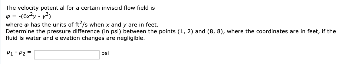 Solved The velocity potential for a certain inviscid flow | Chegg.com
