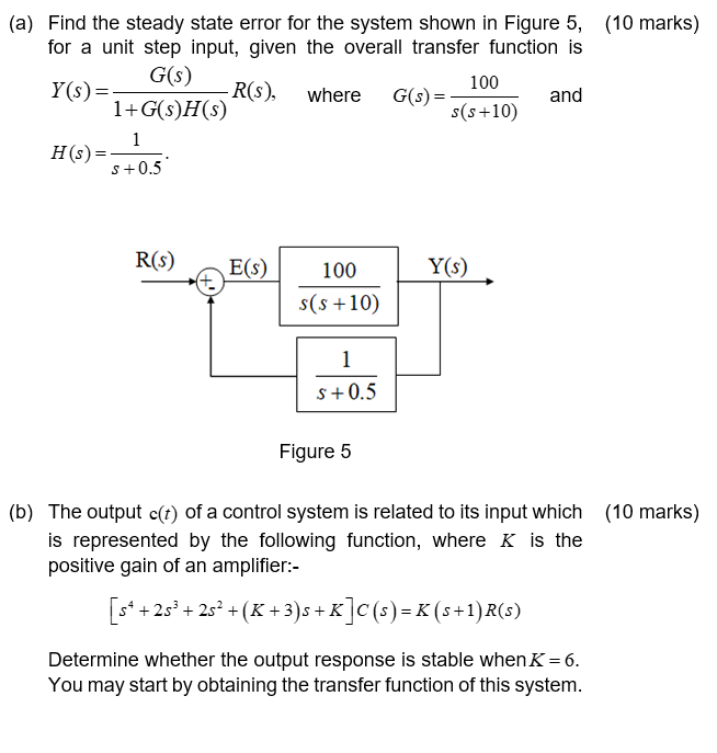 Solved (10 Marks) (a) Find The Steady State Error For The | Chegg.com