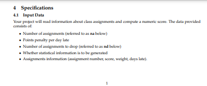 4 Specifications 4.1 Input Data Your propect will | Chegg.com