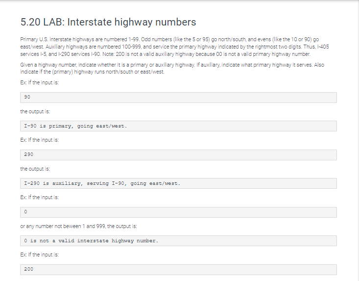 Solved 5.20 LAB Interstate highway numbers Primary U.S.