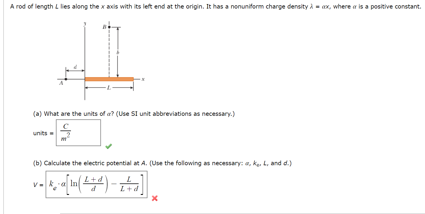 Solved A rod of length L lies along the x axis with its left