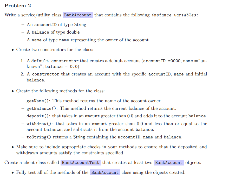 Solved Problem 2 Write a service/utility class that contains | Chegg.com