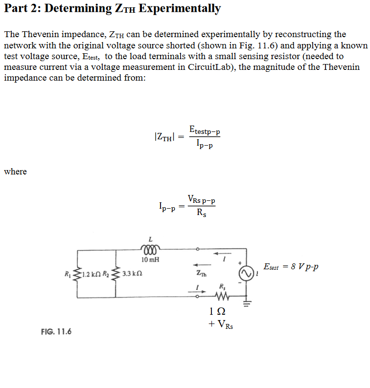 Part 2: Determining Zth Experimentally The Thevenin | Chegg.com