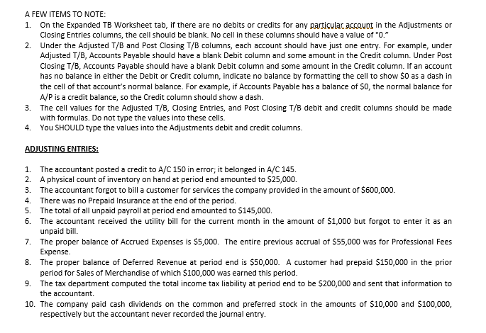 Solved A FEW ITEMS TO NOTE: 1. On the Expanded TB Worksheet | Chegg.com