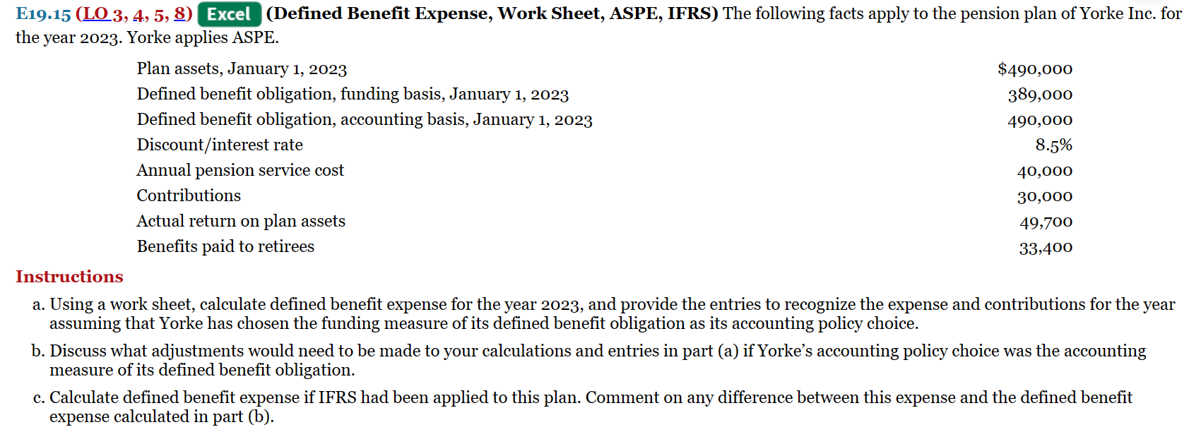 Solved a. Using a work sheet, calculate defined benefit