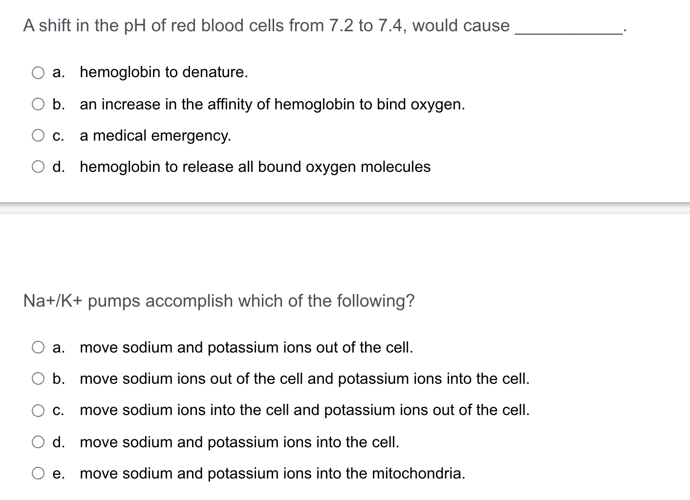 Solved A shift in the pH of red blood cells from 7.2 to 7.4, | Chegg.com