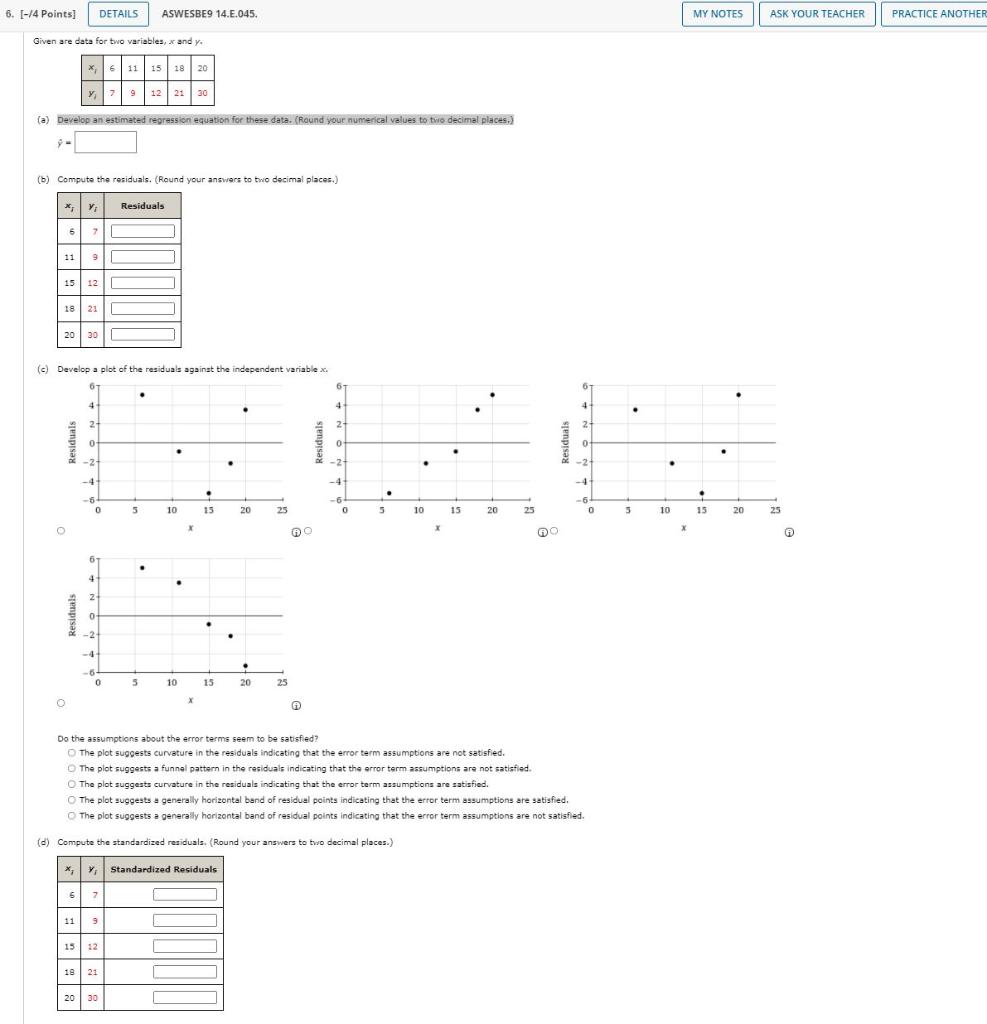 Solved Develop an estimated regression equation for these | Chegg.com