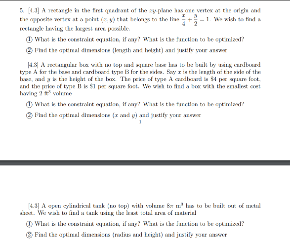 Solved 5. [4.3] A rectangle in the first quadrant of the | Chegg.com