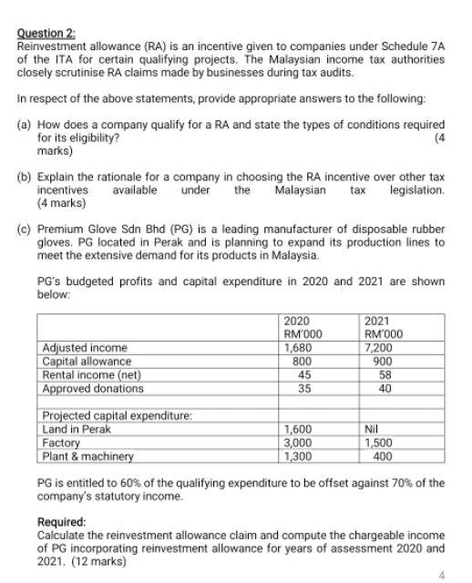 Question 2 Reinvestment Allowance Ra Is An Chegg Com