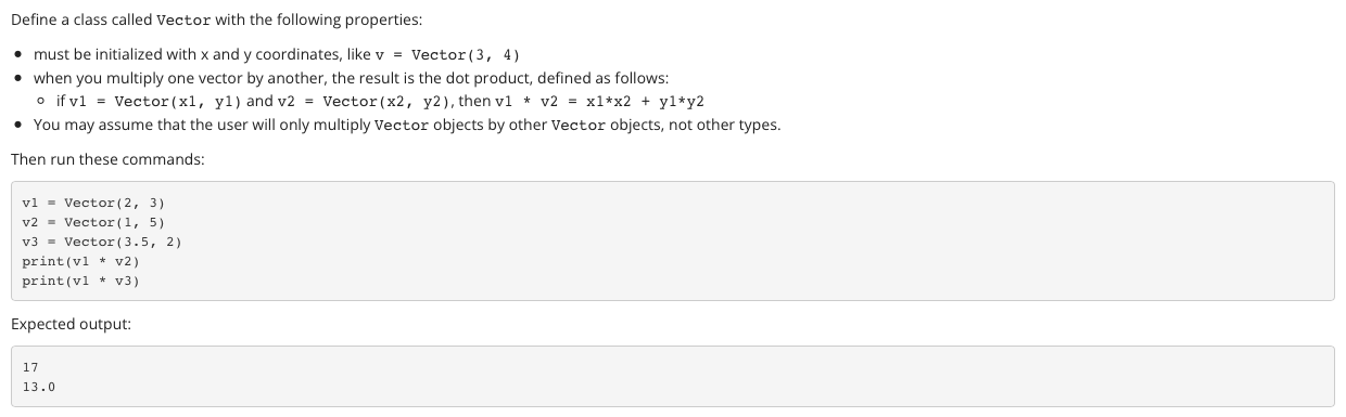 Solved Define a class called Vector with the following | Chegg.com