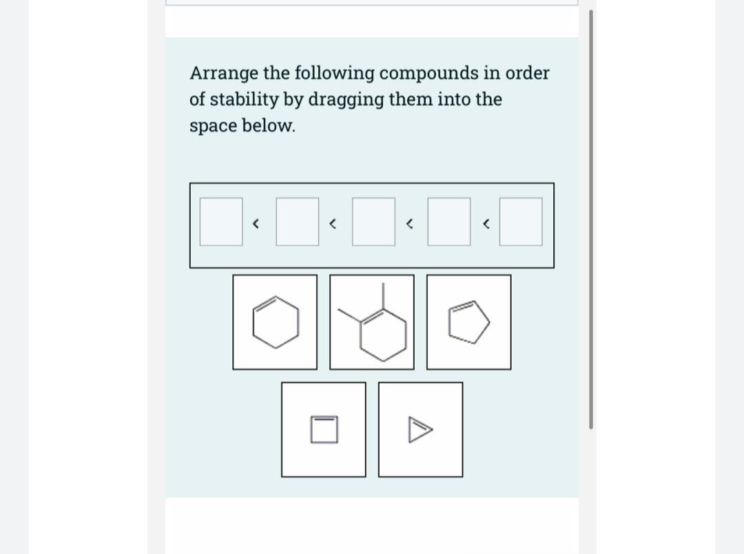 Solved Arrange the following compounds in order of stability | Chegg.com