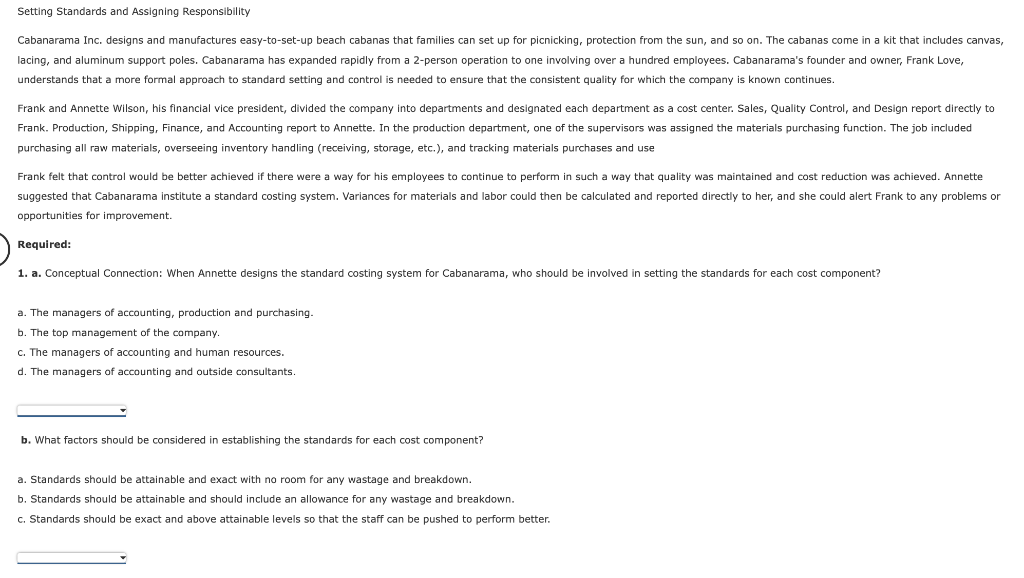 Solved Setting Standards and Assigning Responsibility | Chegg.com