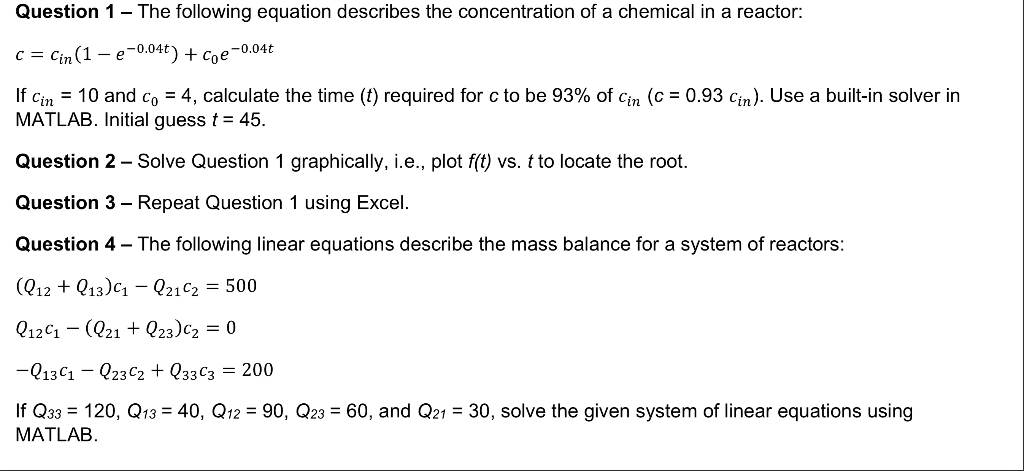 Solved Matlab assignment, use excel for question 3 only , | Chegg.com