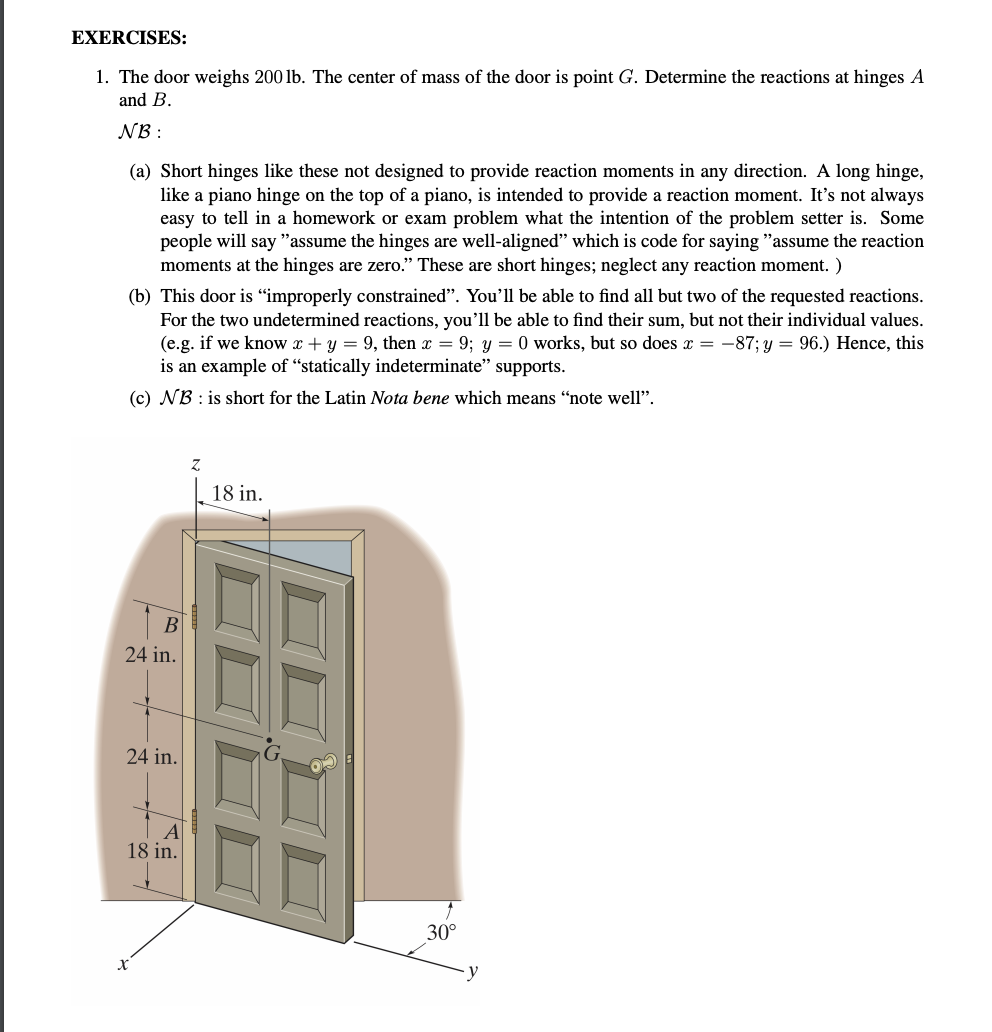 Solved Exercises 1 The Door Weighs 0 Lb The Center O Chegg Com