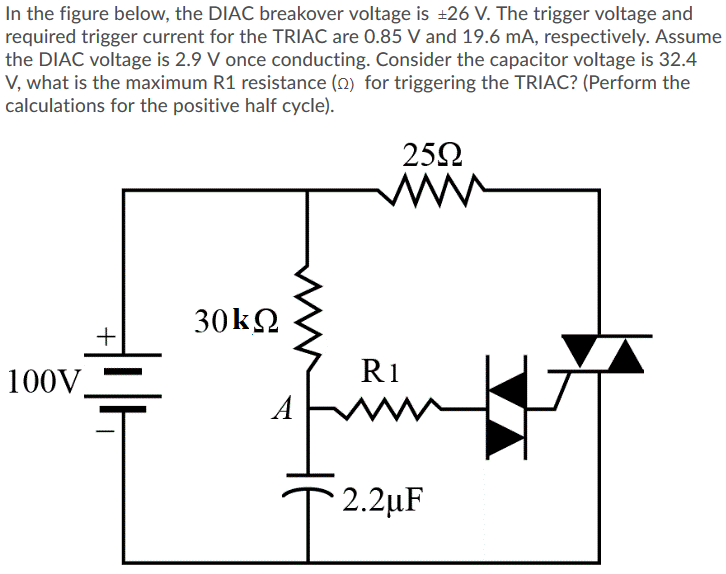 Solved In the figure below, the DIAC breakover voltage is | Chegg.com