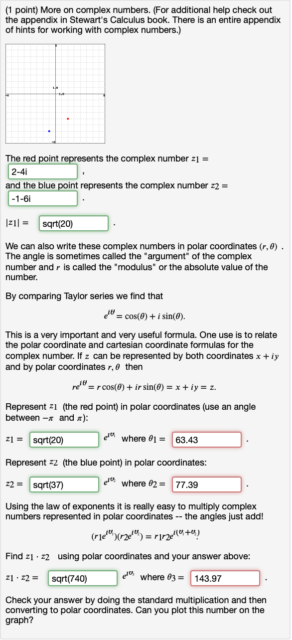(1 point) More on complex numbers. (For additional | Chegg.com