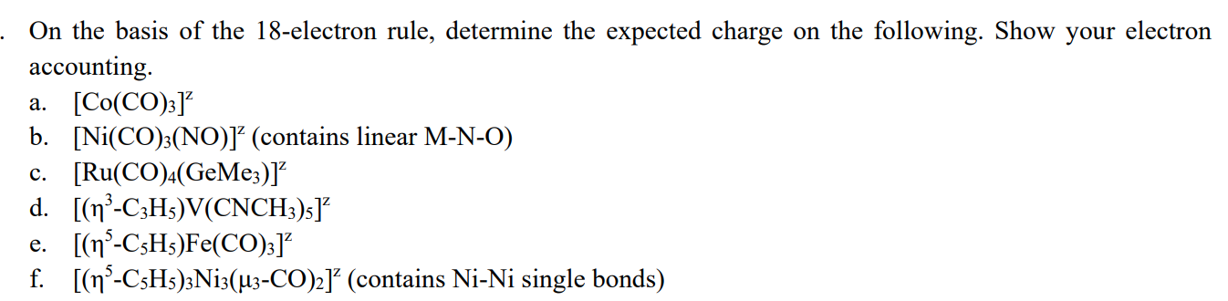 Solved On the basis of the 18-electron rule, determine the | Chegg.com