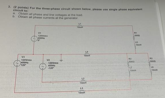 Solved 3. (2 points) For the three-phase circuit shown | Chegg.com