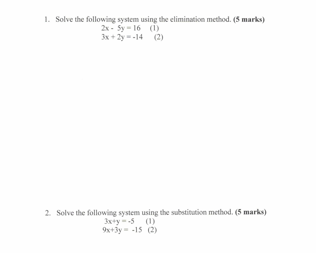 Solved 1. Solve the following system using the elimination | Chegg.com