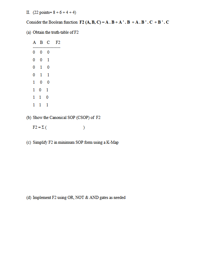 Solved II. (22 points=8+6+4+4) Consider the Boolean function | Chegg.com