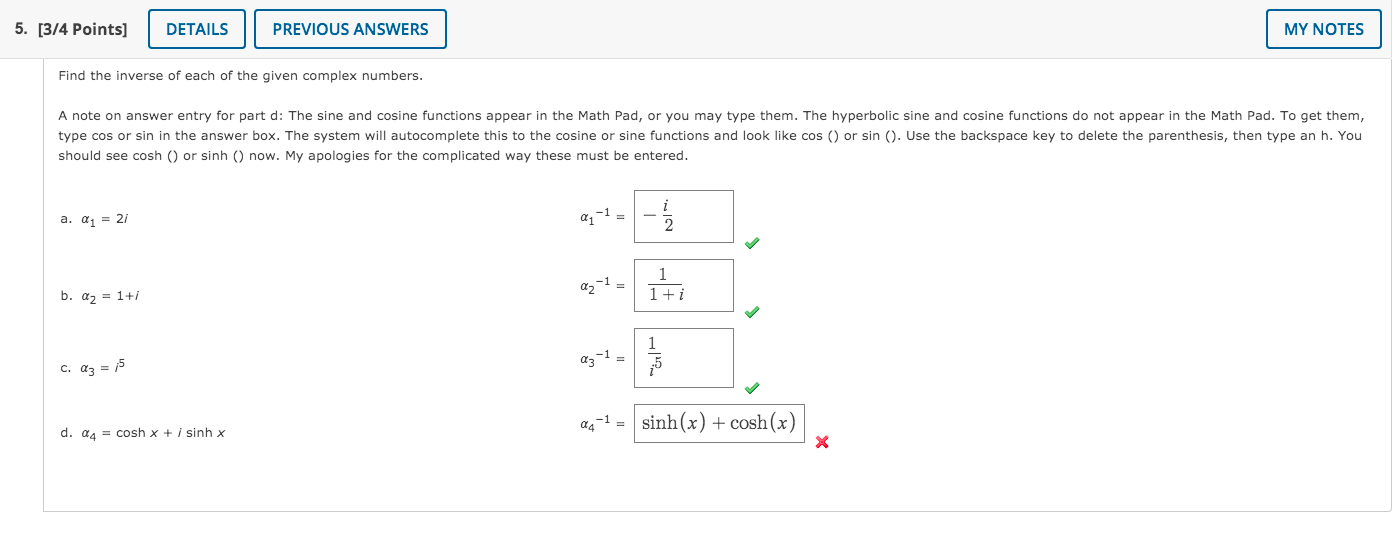 Solved 5. [3/4 Points) DETAILS PREVIOUS ANSWERS MY NOTES | Chegg.com