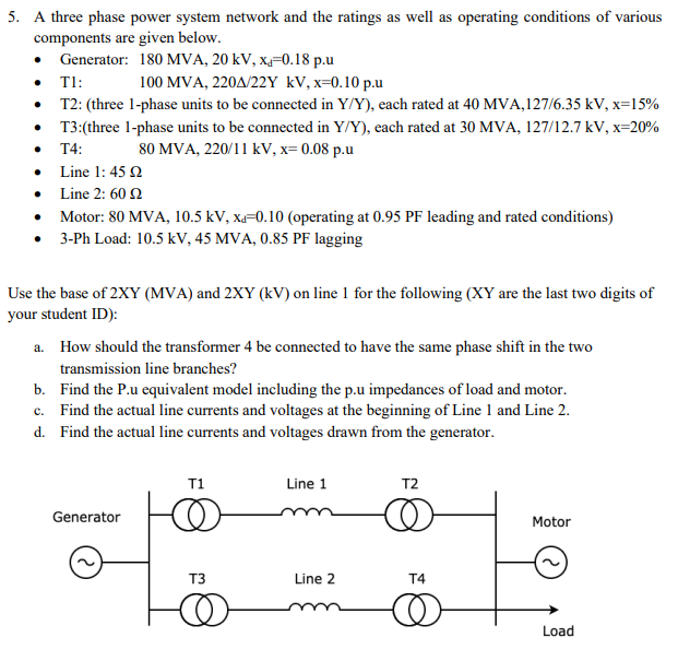 A three phase power system network and the ratings as | Chegg.com