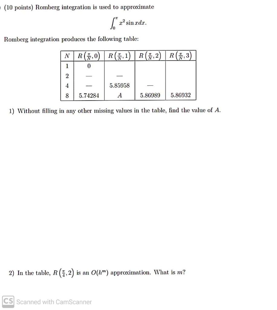 Solved (10 points) Romberg integration is used to | Chegg.com
