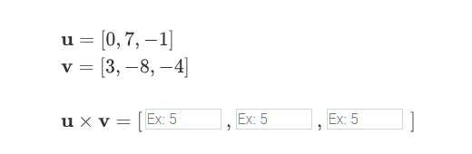 Solved u=[0,7,−1]v=[3,−8,−4] u×v=[ | Chegg.com