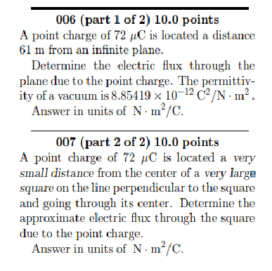 Solved 006 (part 1 of 2) 10.0 points A point charge of 72 /C | Chegg.com