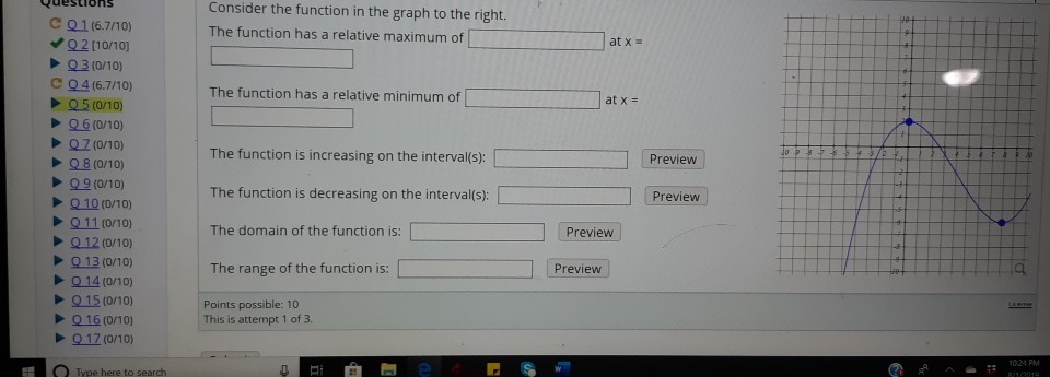 Solved Consider the function in the graph to the right. | Chegg.com