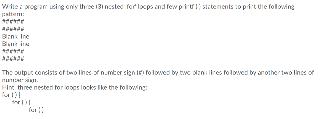 Solved Write a program using only three (3) nested ‘for’ | Chegg.com