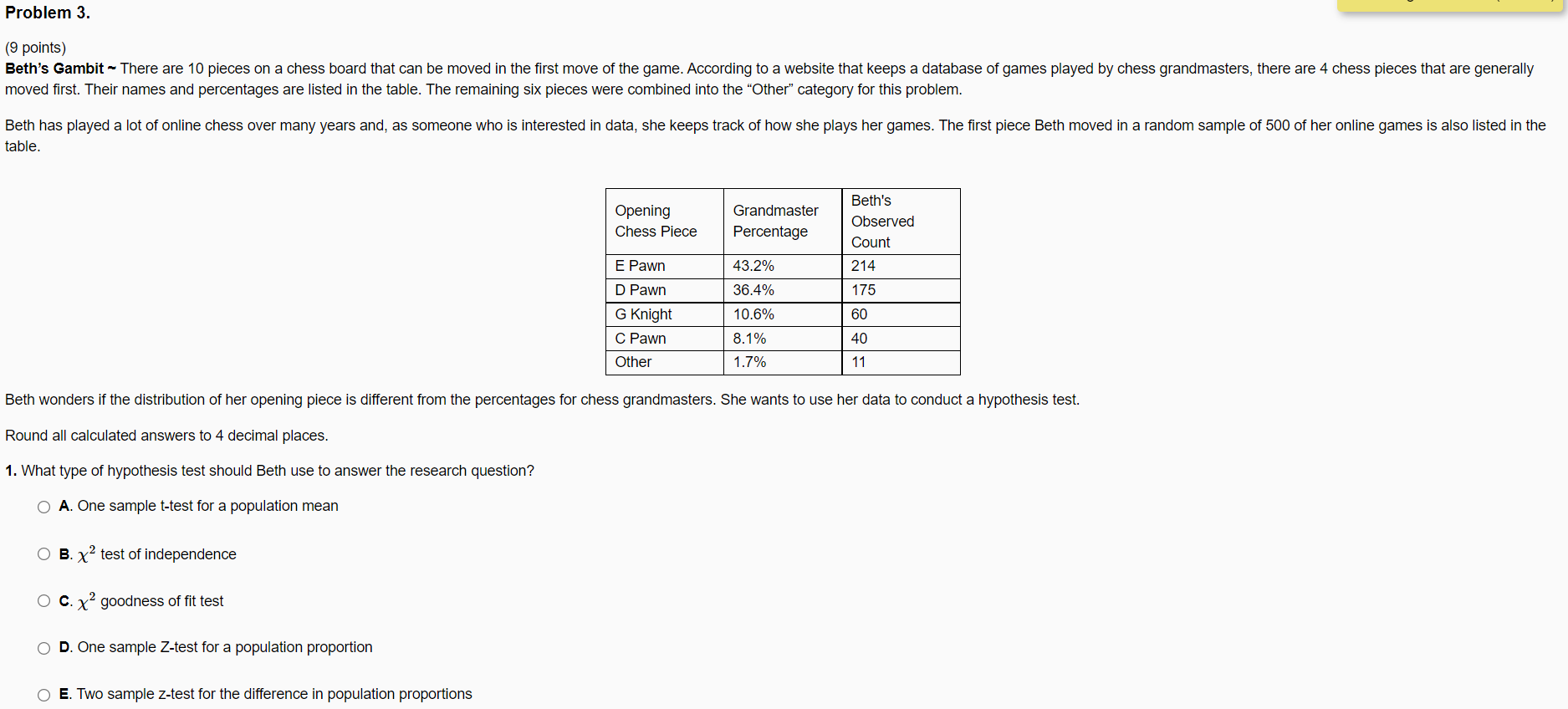 Hypothesis Testing on Chess Openings