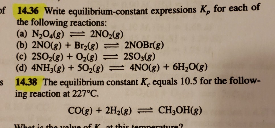 Solved 14.22 Write equilibrium-constant expressions Kc for | Chegg.com