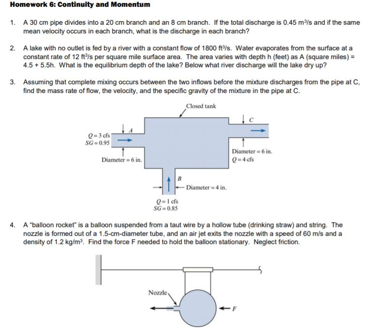Solved Homework 6: Continuity and Momentum A 30 cm pipe | Chegg.com