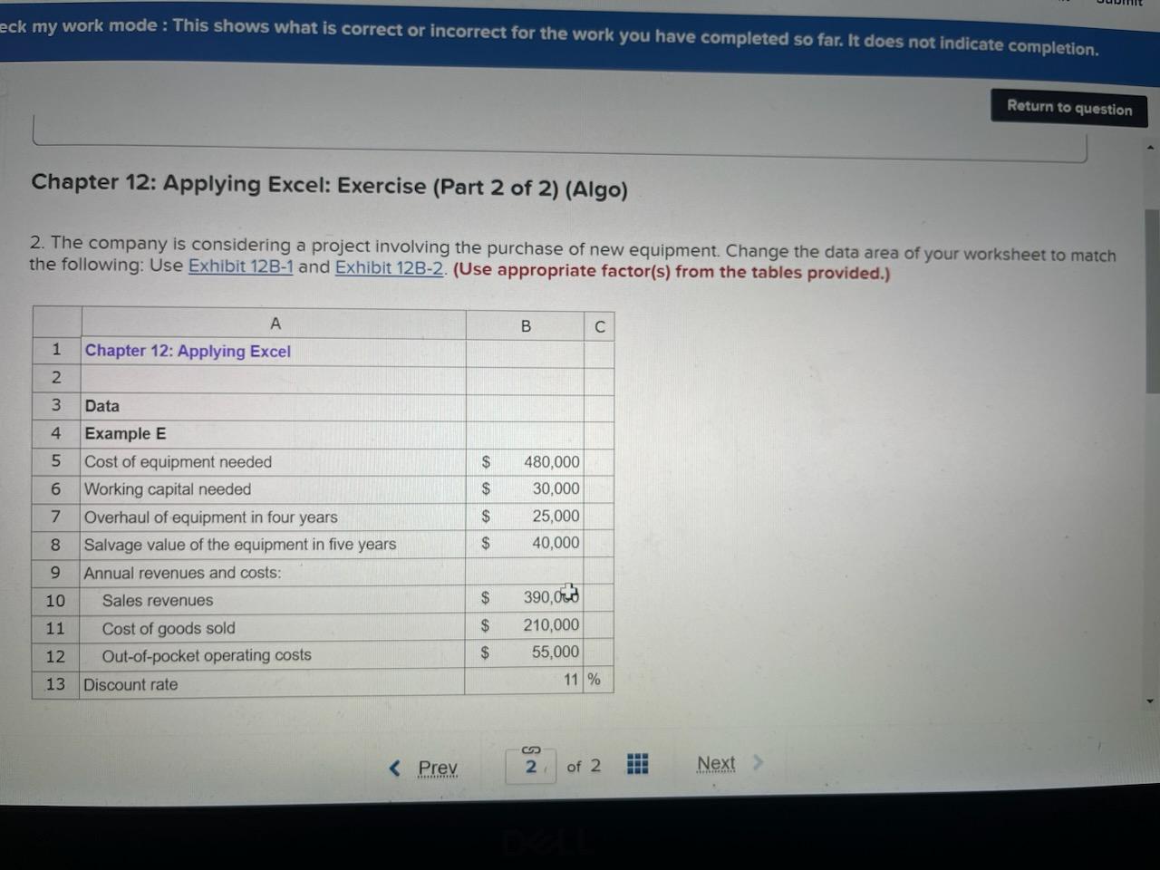 Solved Chapter 12: Applying Excel: Exercise (Part 2 Of 2) | Chegg.com