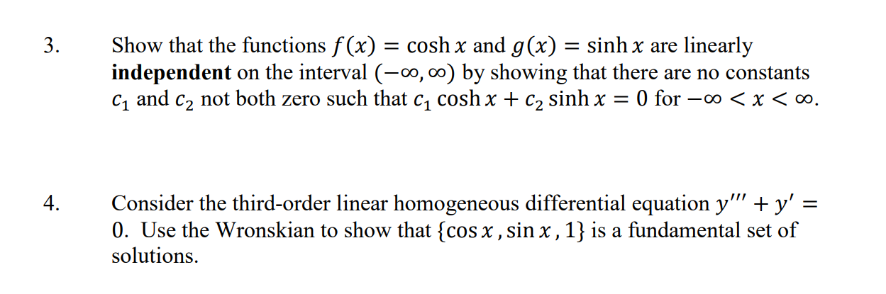 Solved 3. Show that the functions f(x) = cosh x and g(x) = | Chegg.com