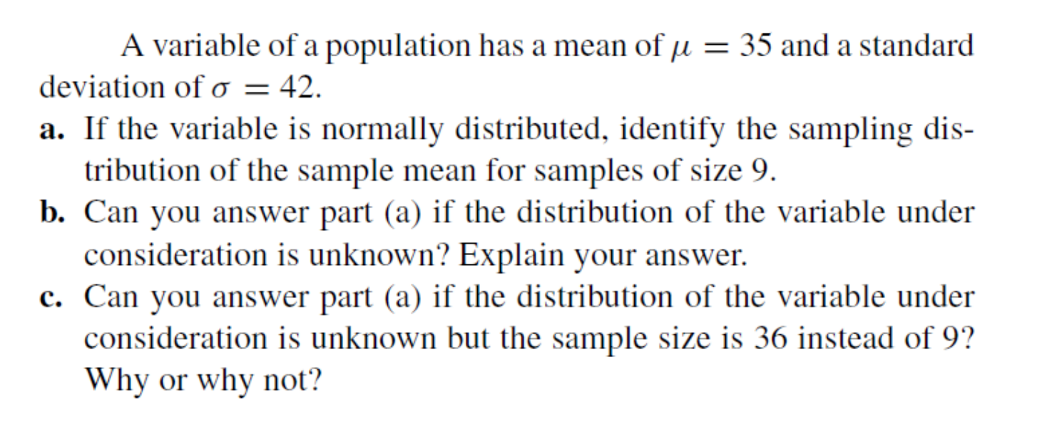 Solved A variable of a population has a mean of u = 35 and a | Chegg.com