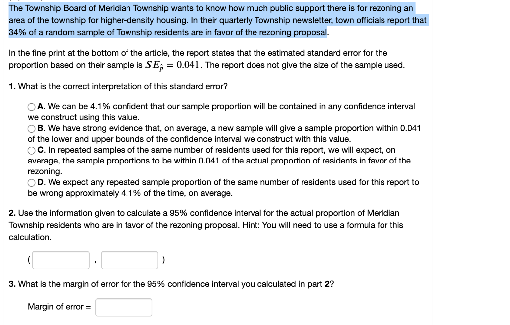 Solved The Township Board Of Meridian Township Wants To Know Chegg