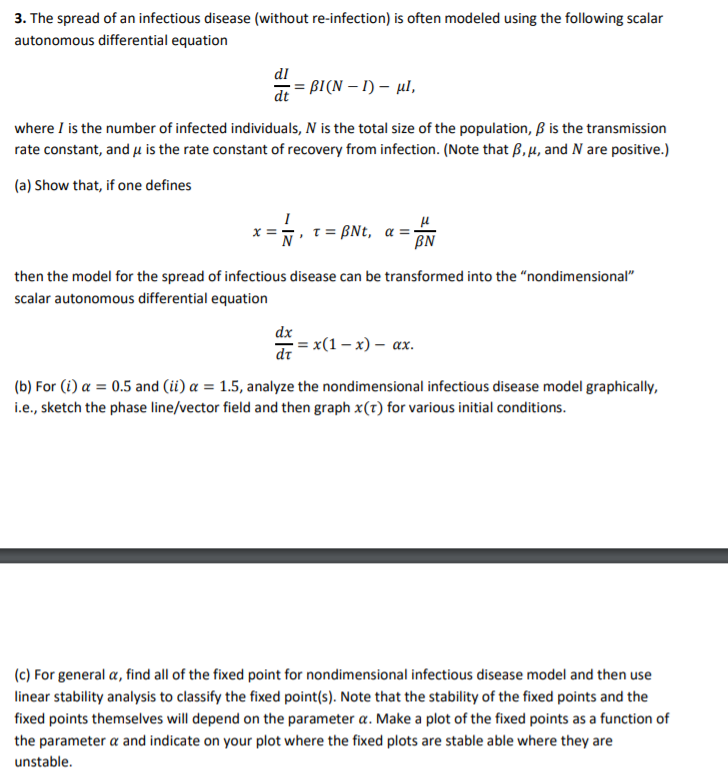 Solved 3. The Spread Of An Infectious Disease (without | Chegg.com