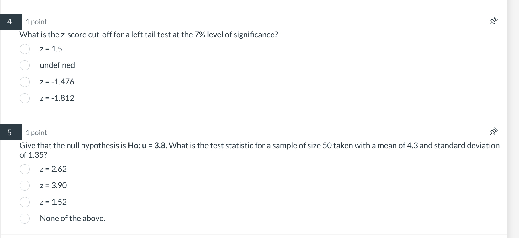 Solved What is the z-score cut-off for a left tail test at | Chegg.com