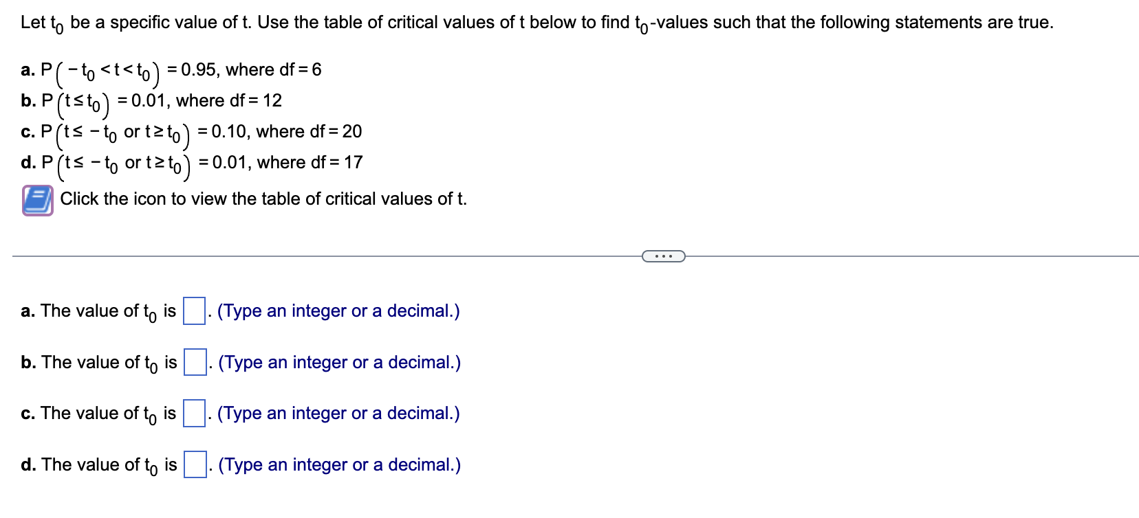 Solved Let to be a specific value of t. Use the table of | Chegg.com