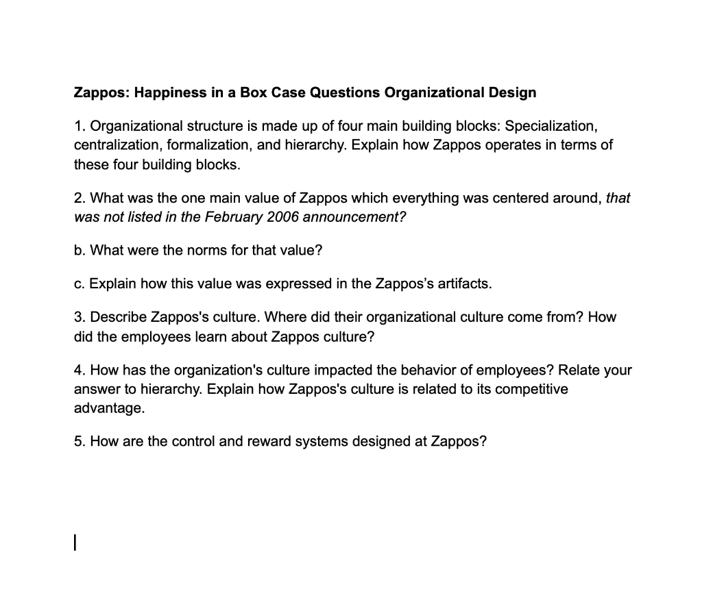 Solved Zappos: Happiness in a Box Case Questions | Chegg.com