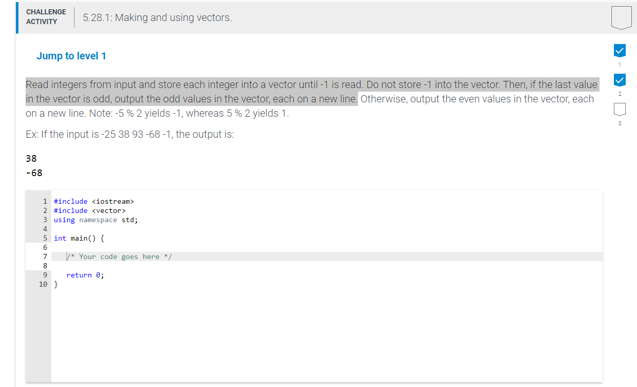 Solved CHALLENGE ACTIVITY 5.28.1: Making and using vectors. | Chegg.com