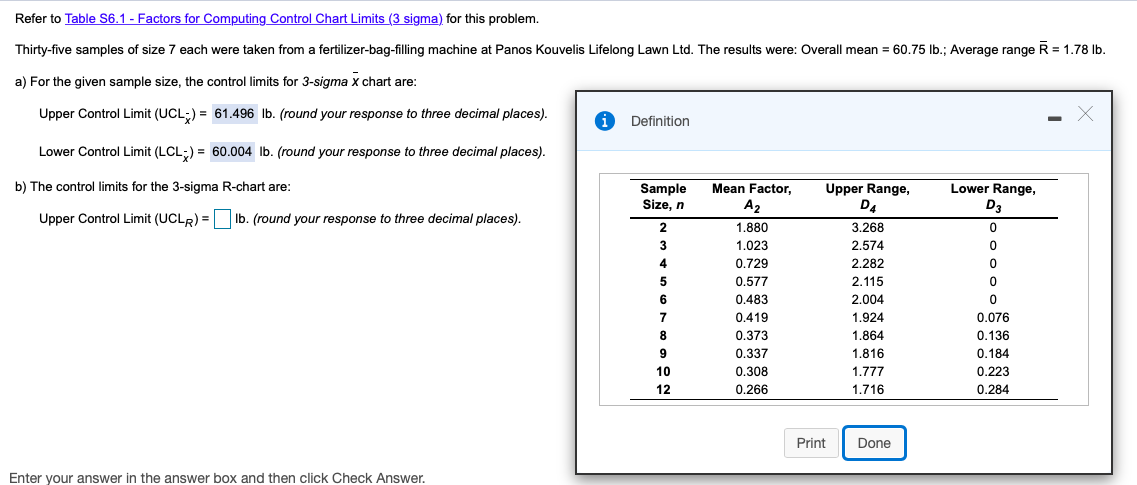 Solved Refer to Table S6.1 - Factors for Computing Control | Chegg.com