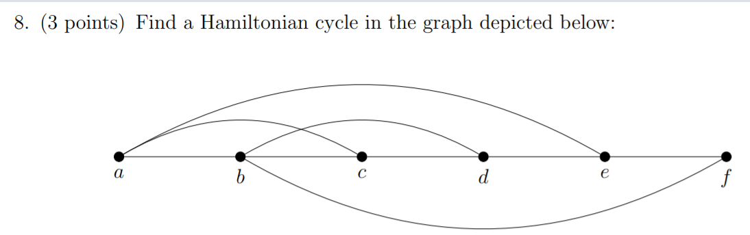 Solved 8. (3 points) Find a Hamiltonian cycle in the graph | Chegg.com